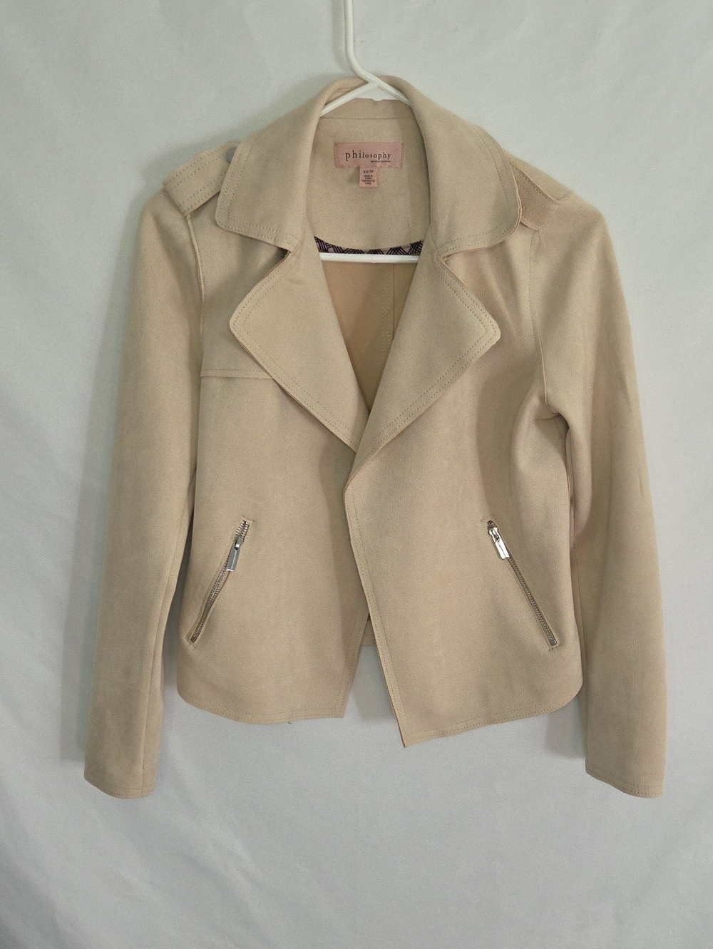 Philosophy Neutral Beige Faux-Suede Moto Blazer